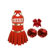 inlzdz Cheer Leader Uniform for Girls Shiny Cheerleading Dance Dress Outfits Party Costume Set A Red 10