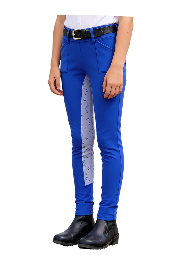 Equestrian Girls Riding Breeches Horseback Riding Pants English Ride Full Seat Horse Sports Breeches Blue 8