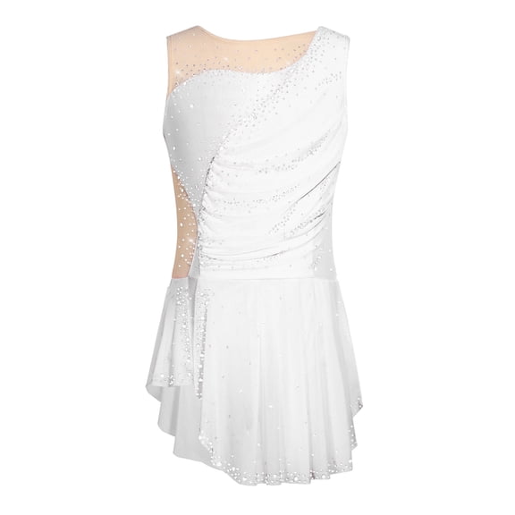 inlzdz Figure Ice Skating Dress for Girls Ballet Dance Costumes Lyrical Competitions Leotards Cha-Cha Gymnastics Skirt White 6