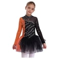 thumbnail image 1 of inlzdz Figure Skating Dress for Girls Long Sleeve Ballet Dance Skirted Leotards Gymnastics Outfit Black Orange 8, 1 of 7