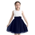 thumbnail image 1 of inlzdz Flower Girls Brooch Princess Dress Sleeveless Chiffon Pleated Dress Wedding Pageant Ball Grow White&Navy Blue 12, 1 of 7