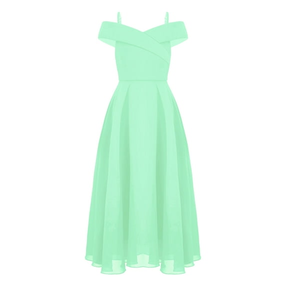 inlzdz Flower Girls Chiffon Dress Off Shoulder Spaghetti Strap Wedding Birthday Dance Prom Ballroom Party Gown Evenings A-Line Dress Mint Green 10