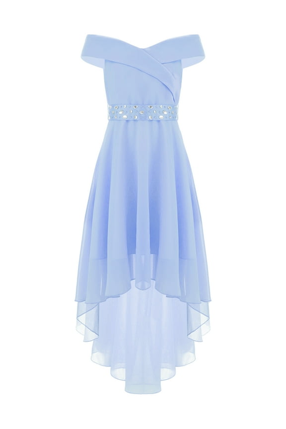 Flower Girls Chiffon Dress Off Shoulder Spaghetti Strap Wedding Birthday Dance Prom Ballroom Party Gown Evenings A-Line Dress 01 Light Blue 10