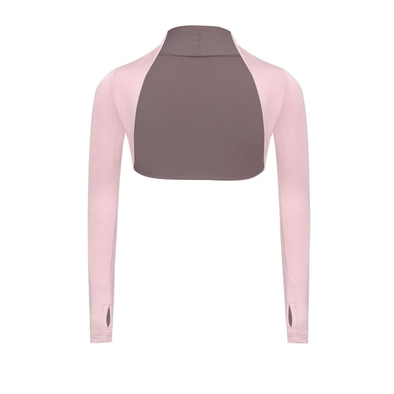 inlzdz Girls Ballet Dance Bolero Shrug Open Front Crop Top Long Sleeve Wrap Top Cardigan for Leotard Dress Pink 120