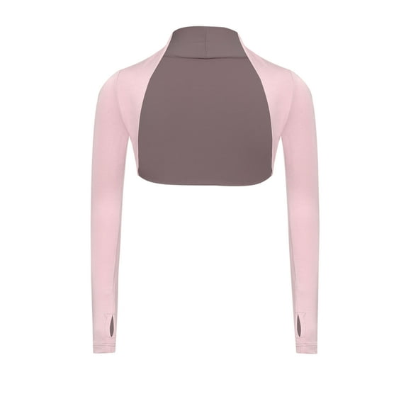 inlzdz Girls Ballet Dance Bolero Shrug Open Front Crop Top Long Sleeve Wrap Top Cardigan for Leotard Dress Pink 150