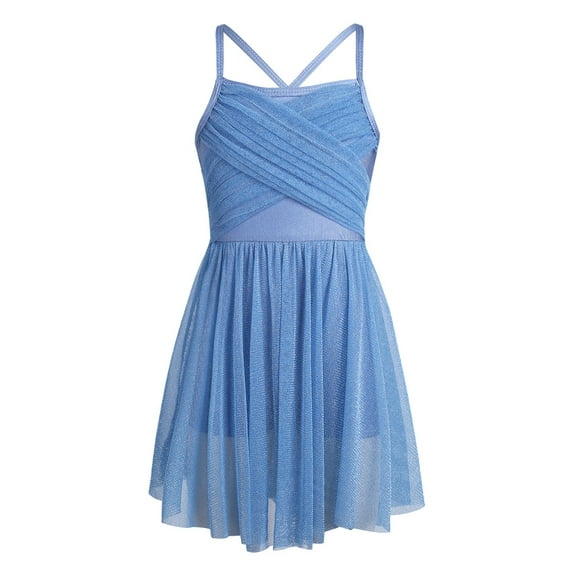 inlzdz Girls Ballet Dance Dress Gymnastics Leotard Lyrical Ballerina Costume Ballroom Dancewear Light Blue 8