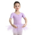 thumbnail image 1 of inlzdz Girls Ballet Dance Leotard Tutu Dress Short Sleeves Cutout Back Skirted with Built-in Knicker Purple 3-4, 1 of 7