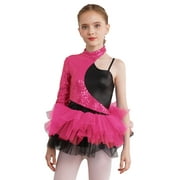 inlzdz Girls Ballet Tutu Dress Glitter Sequins Dance Leotard for Jazz Dance Costume Gymnastic Outfit Hot Pink 14