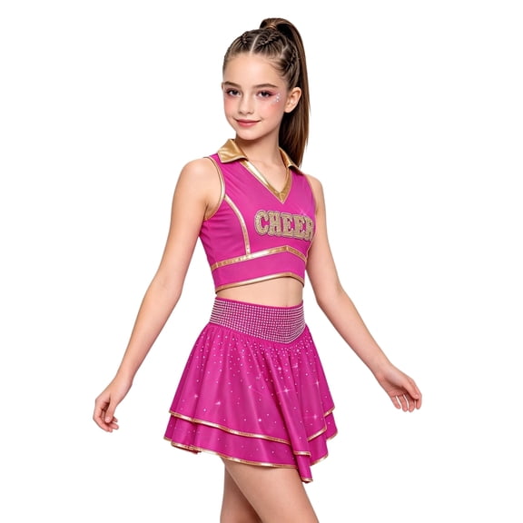inlzdz Girls Cheerleading Competitions Dance Outfit Party Hot Pink 14