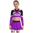 thumbnail image 1 of inlzdz Girls Cheerleading Uniform Cheer Leader Dance Crop Tops with Skirts Party Outfit 2-Piece Set Purple 8, 1 of 7