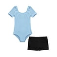 thumbnail image 1 of inlzdz Girls Dance Leotard with Shorts Set Kids Gymnastics Unitards U Neck Training Biketards Ballet Light Blue&Black 10, 1 of 4