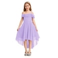thumbnail image 1 of inlzdz Girls Elegant Off Shoulder Dress Pleated A-Line Asymmetric Chiffon Wedding Party Dresses Light Purple 10, 1 of 5