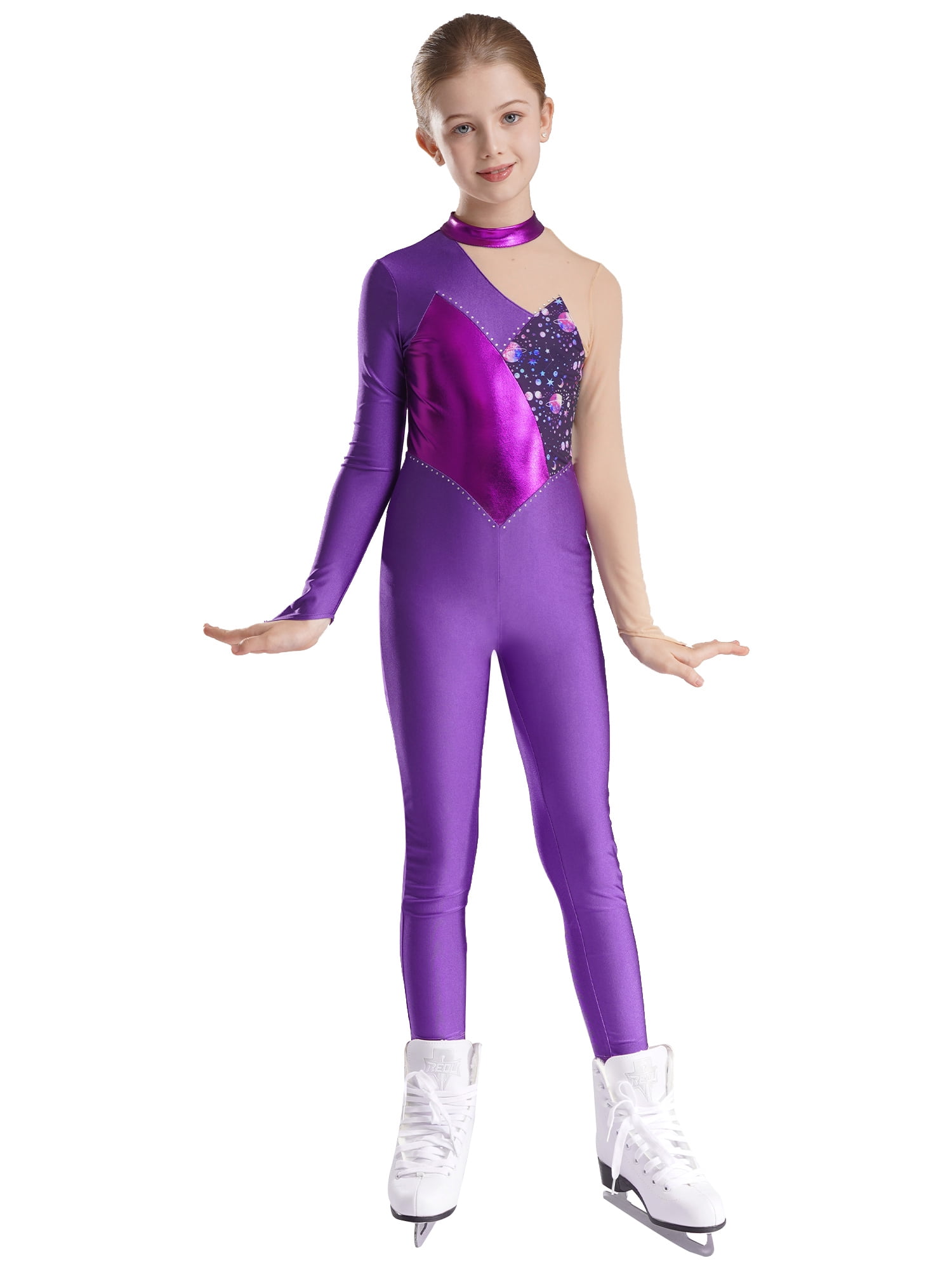 Inlzdz Damen Pailletten Tanzbody - Glitzer Ballettanzug Mit Mesh-Einsätzen
