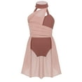 thumbnail image 1 of inlzdz Girls Halter Neck Cutout Back Lyrical Dance Dress Leotard Modern Contemporary Performance Costume Dusty Pink 6, 1 of 7