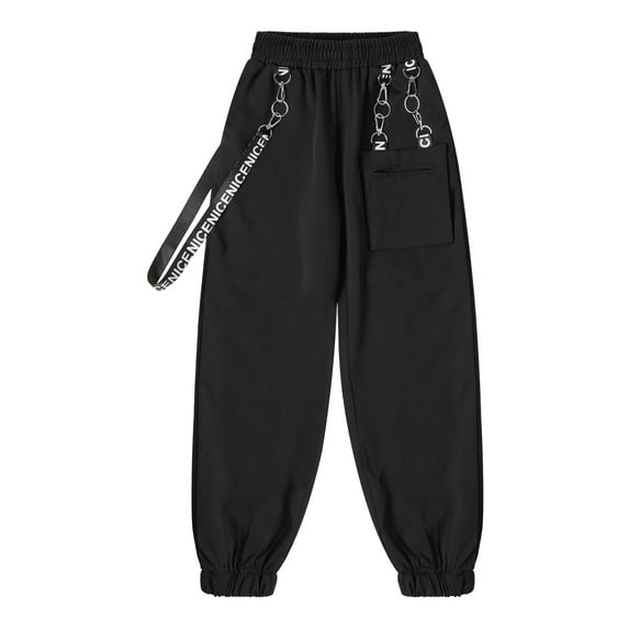 inlzdz Girls Hip Hop Jazz Dance Pants Chain Pocket Sweatpants Jogger Sports Trousers Black 6