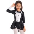thumbnail image 1 of inlzdz Girls Long Sleeve Bowtie Tuxedo Leotard Skirt Sequin Party Dance Dress Halloween Ringmaster Black 14, 1 of 7