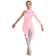 inlzdz Girls Lyrical Dance Costume Ballet Dance Leotard Dress Ballroom Modern Contemporary Dancewear Pink 10