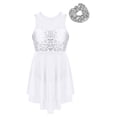 thumbnail image 1 of inlzdz Girls Lyrical Dance Costume Sleeveless Sequins Ballet Dress with Hair Tie Headwear Set White 10, 1 of 5