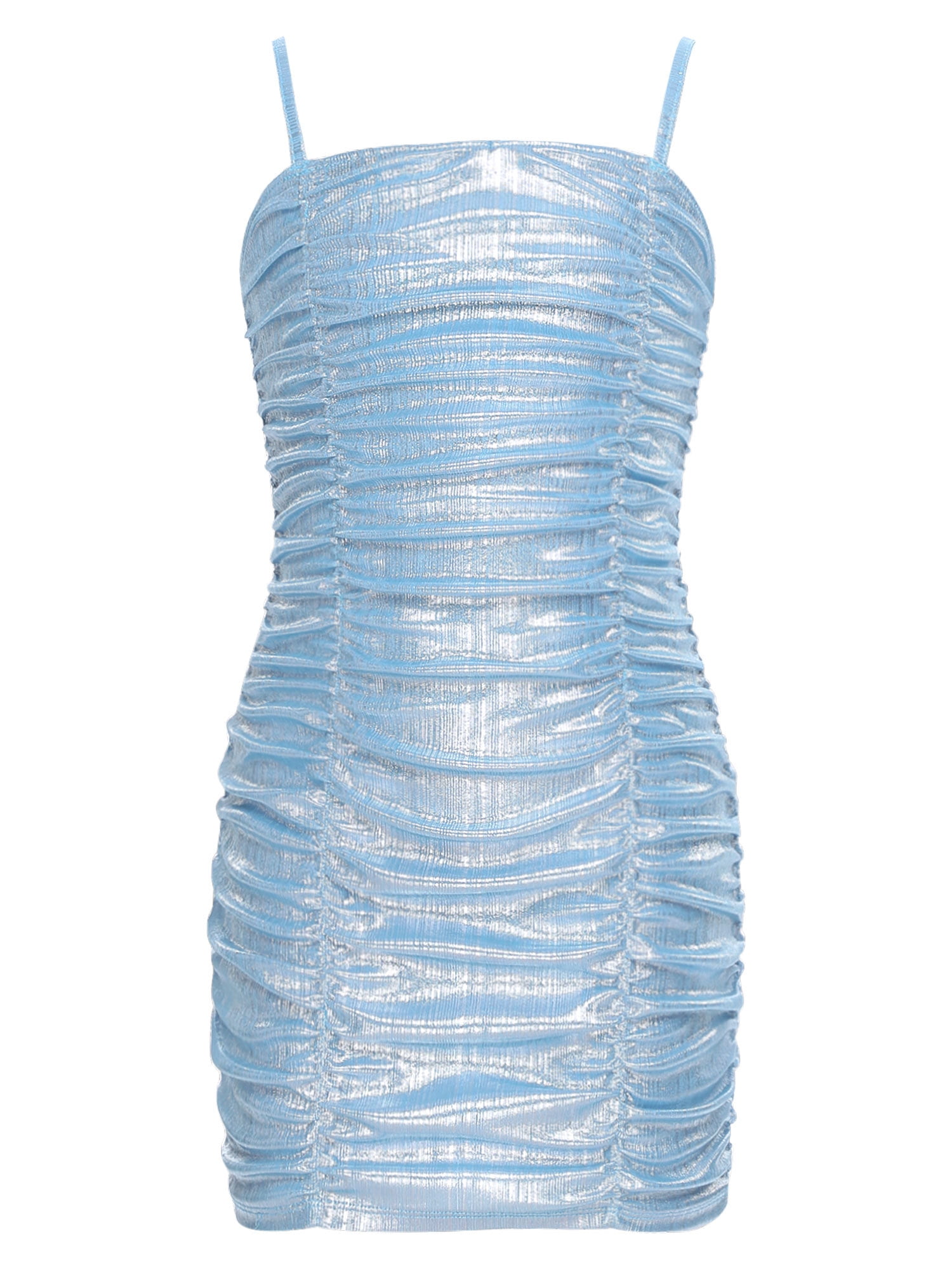 inlzdz Girls Metallic Formal Dress Spaghetti Strap Bodycon Ruched ...