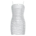 thumbnail image 1 of inlzdz Girls Metallic Formal Dress Spaghetti Strap Bodycon Ruched School Dance Graduation Fancy Dress Silver 12, 1 of 5