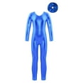 thumbnail image 1 of inlzdz Girls Metallic Full Body Unitard Long Sleeve Holographic Dance Gymnastic Skating Bodysuit Royal Blue 8, 1 of 6