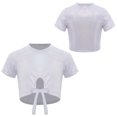 thumbnail image 1 of inlzdz Girls Metallic Shiny Hip Hop Jazz Dance Crop Top Performance Glitter T-Shirt Disco Party Dancewear White 120, 1 of 7