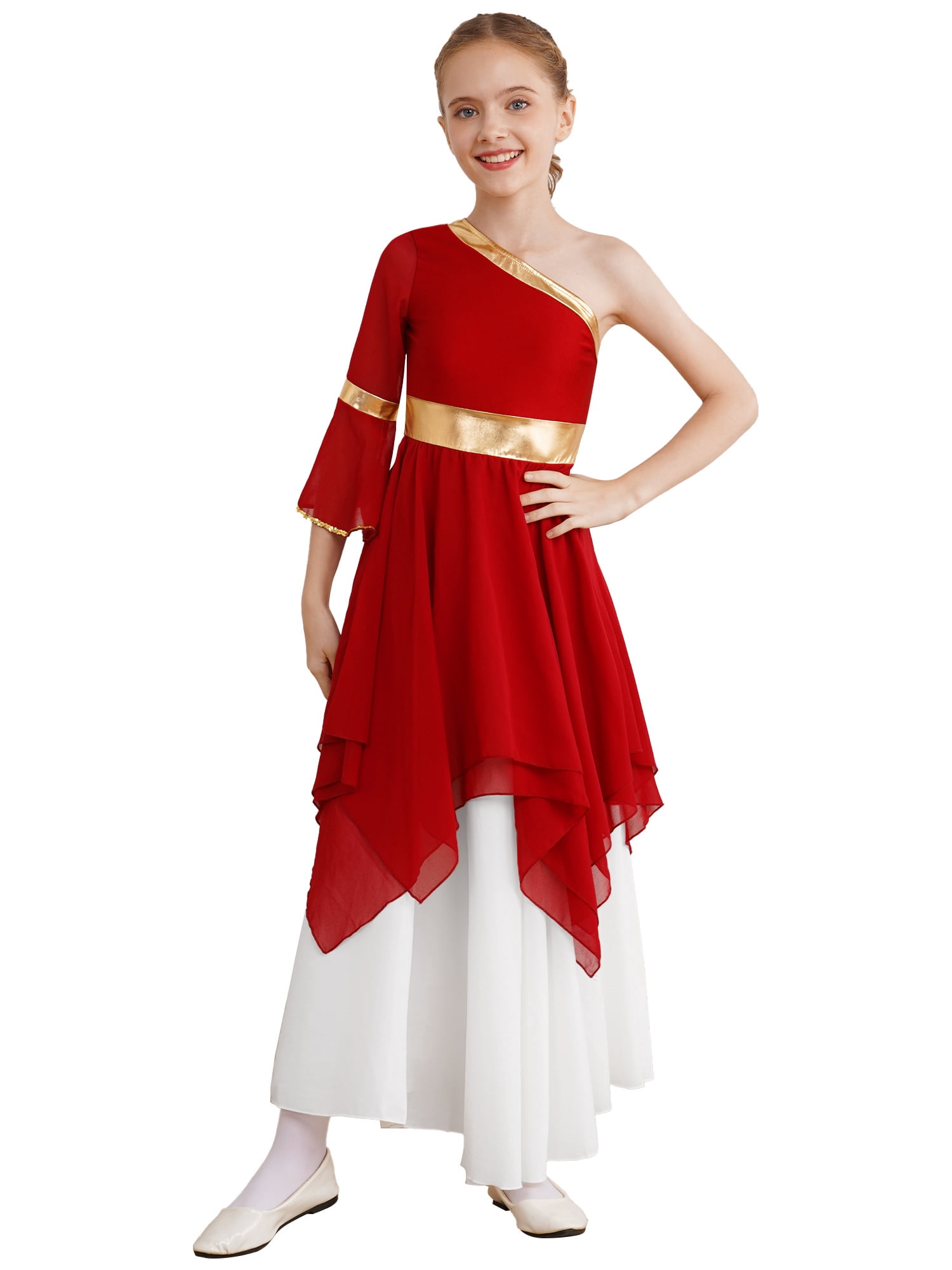Women's Liturgical Dance Dress - One Shoulder Church Praise Performance Costume