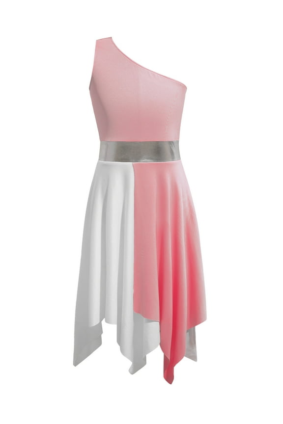 Girls Praise Dance Dress Shiny Asymmetrical Liturgical Worship Costume Church Robe Tunic Light Pink 8