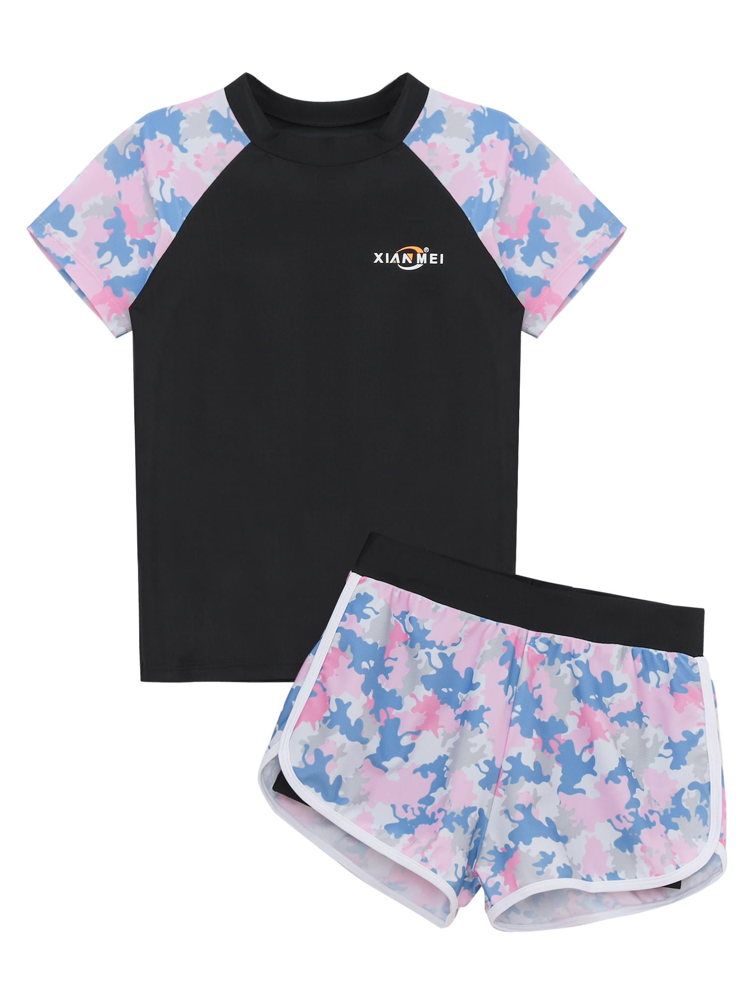 FEESHOW Kids Rash Guard Swimsuit - UPF 50+ Sun Protection, Short Sleeve, Front Zipper, Polyamide/Spandex