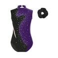 thumbnail image 1 of inlzdz Girls Rhythmic Shiny Rhinestone Gymnastics Leotard with Dance Shorts Hair Band Set Swimwear Purple-A 16, 1 of 5
