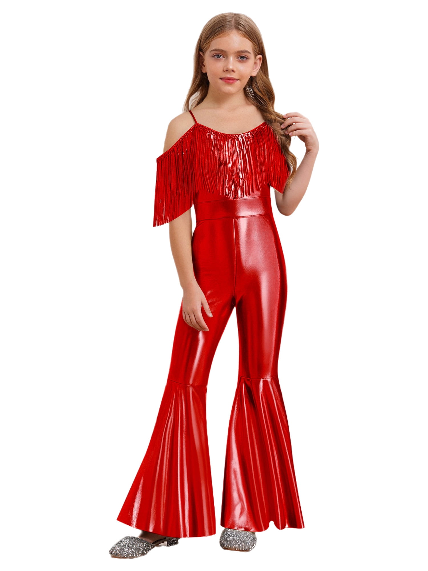 Inlzdz Girls Sequin Fringe Romper Sparkly Glitter Metallic Flared inlzdz-girls-sequin-fringe-romper-sparkly-glitter-metallic-flared