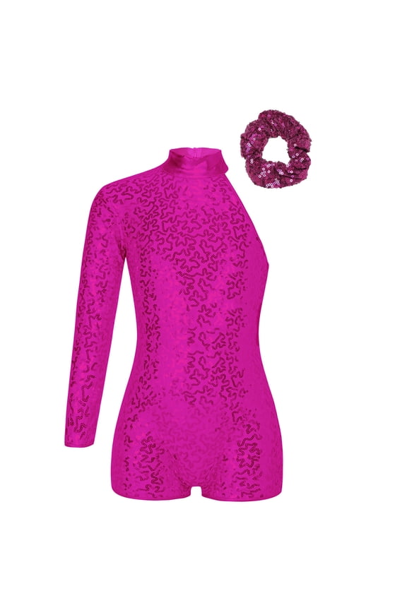 Girls Sequins Ballet Dance Leotard Shorty Unitard for Gymnastics Bodysuit Dancewear Size 6-16 Hot Pink 6