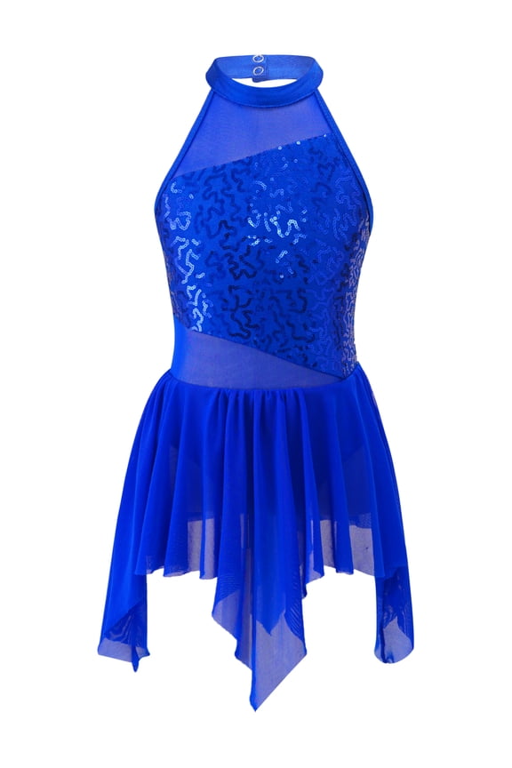 Girls Sequins Lyrical Ballet Dance Leotard Dress Modern Contemporary Ballroom Dancewear Royal Blue 6