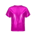 thumbnail image 1 of inlzdz Girls Shiny Metallic Dance Tops Hip Hop Shirts Jazz Modern Dance T Shirt Stage Performance Pullover Hot Pink 7-8, 1 of 6
