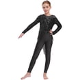 thumbnail image 1 of inlzdz Girls Shiny Sequins Jumpsuit Full Body Unitard with Flowy Skirt Mesh Splice Ballet Dance Bodysuit Black 16, 1 of 6