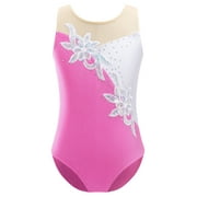 inlzdz Girls Shiny Sleeveless Tank Leotard for Gymnastics Bodysuit Ballet Dance Top 1Piece Swimwear Pink 16