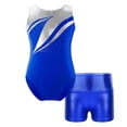 thumbnail image 1 of inlzdz Girls Sleeveless Gymnastics Leotard with Tumbling Shorts Shiny Ballet Leotards Kids Dancewear Royal Blue-B 12, 1 of 6