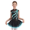thumbnail image 1 of inlzdz Girls Sleeveless Mesh Splice Figure Ice Skating Dress Sparkle Ballet Dnace Lyrical Dress Blue Green 8, 1 of 7