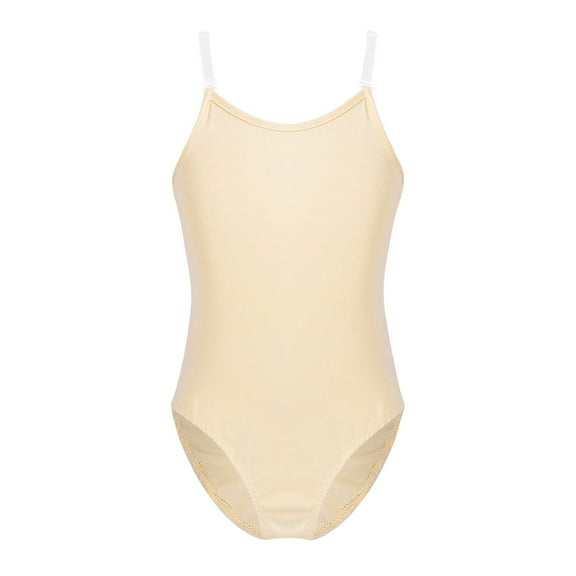 inlzdz Girls Spaghetti Straps Dancewear Ballet Gymnastics One Piece Tank Leotard with Clear Straps Nude 7-8