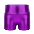 thumbnail image 1 of inlzdz Girls Sparkle Solid High Waist Biker Dance Short Gymnastics Volleyball Tumbling Athletic Shorts Purple 10, 1 of 6