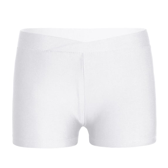 inlzdz Girls V Cross Waist Short Leggings Bike Dance Tumbling Athletic Gymnastics Shorts Activewear White 10