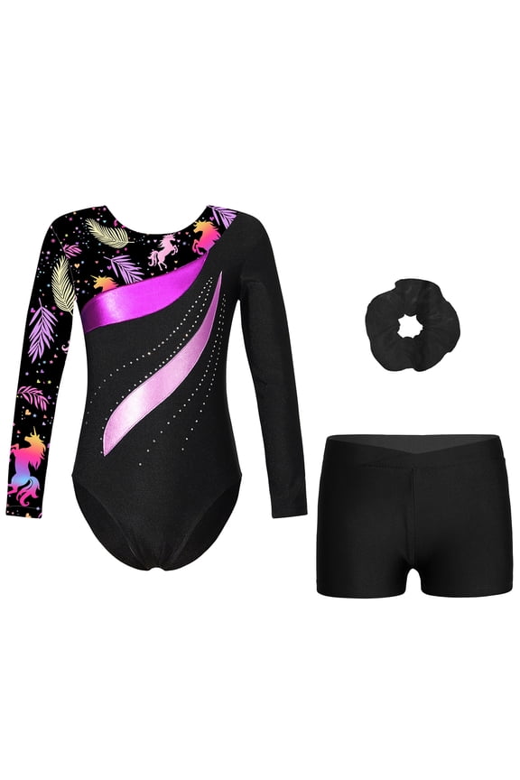 Gymnastics Leotard for Girls Long Sleeve Ballet Dance Bodysuit Jumpsuit Unitard and Tumbling Black 8