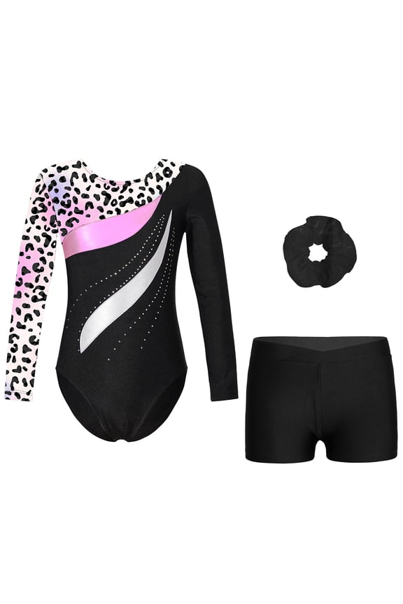 Gymnastics Leotard for Girls Long Sleeve Ballet Dance Bodysuit Jumpsuit Unitard and Tumbling Leopard 14