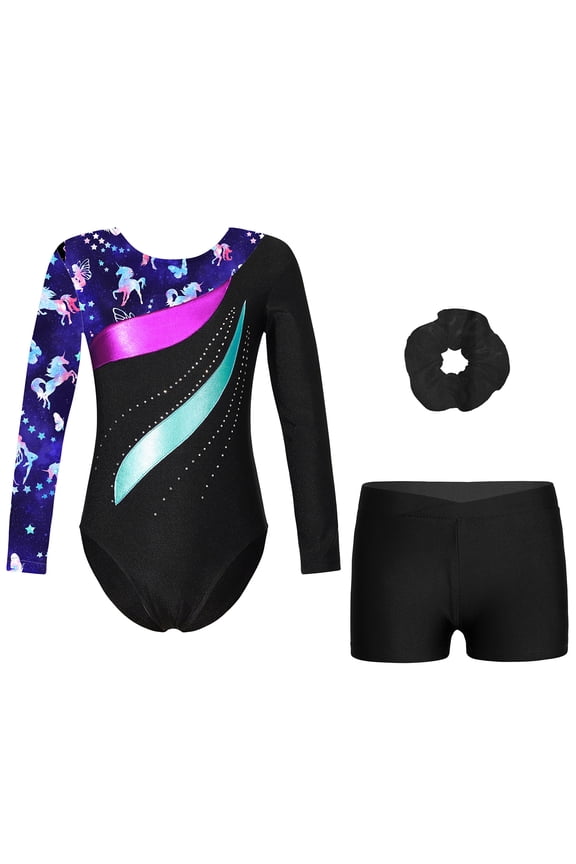 Gymnastics Leotard for Girls Long Sleeve Ballet Dance Bodysuit Jumpsuit Unitard and Tumbling Navy Blue 6