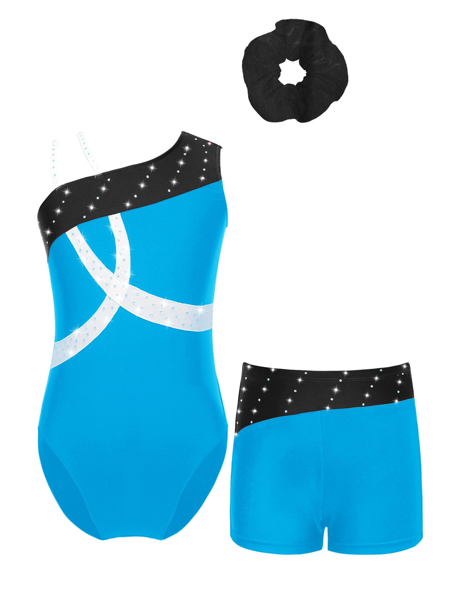 DPois Leotards For Girls Gymnastics Outfit With Booty Shorts Sparkly Ballet Dance Bodysuit Practice Black 16