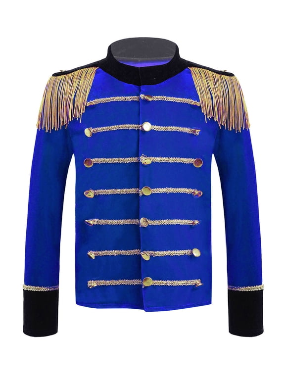 Kid Boys Marching Band Tassel Jacket Coat Halloween American Drum Major Team Uniform Royal Blue 6