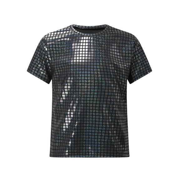 inlzdz Kids Boys Girls Metallic Shiny Dance T-Shirt Tops Short Sleeve Shirts Jazz Hip Hop Streetwear Black 120