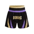 thumbnail image 1 of inlzdz Kids Boys MMA Shorts Kickboxing Fighting Shorts Martial Arts Muay Thai Boxing Trunks Sportwear Light Purple&Gold 14, 1 of 3