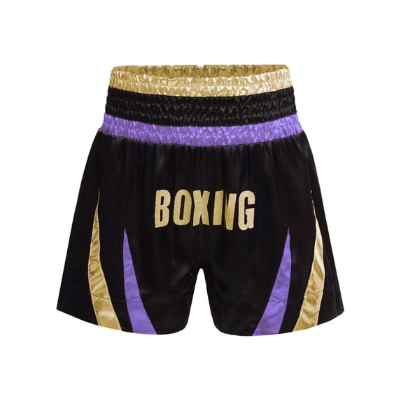 inlzdz Kids Boys MMA Shorts Kickboxing Fighting Shorts Martial Arts Muay Thai Boxing Trunks Sportwear Light Purple&Gold 14