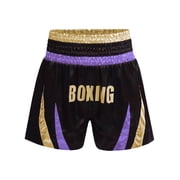 inlzdz Kids Boys MMA Shorts Kickboxing Fighting Shorts Martial Arts Muay Thai Boxing Trunks Sportwear Light Purple&Gold 6